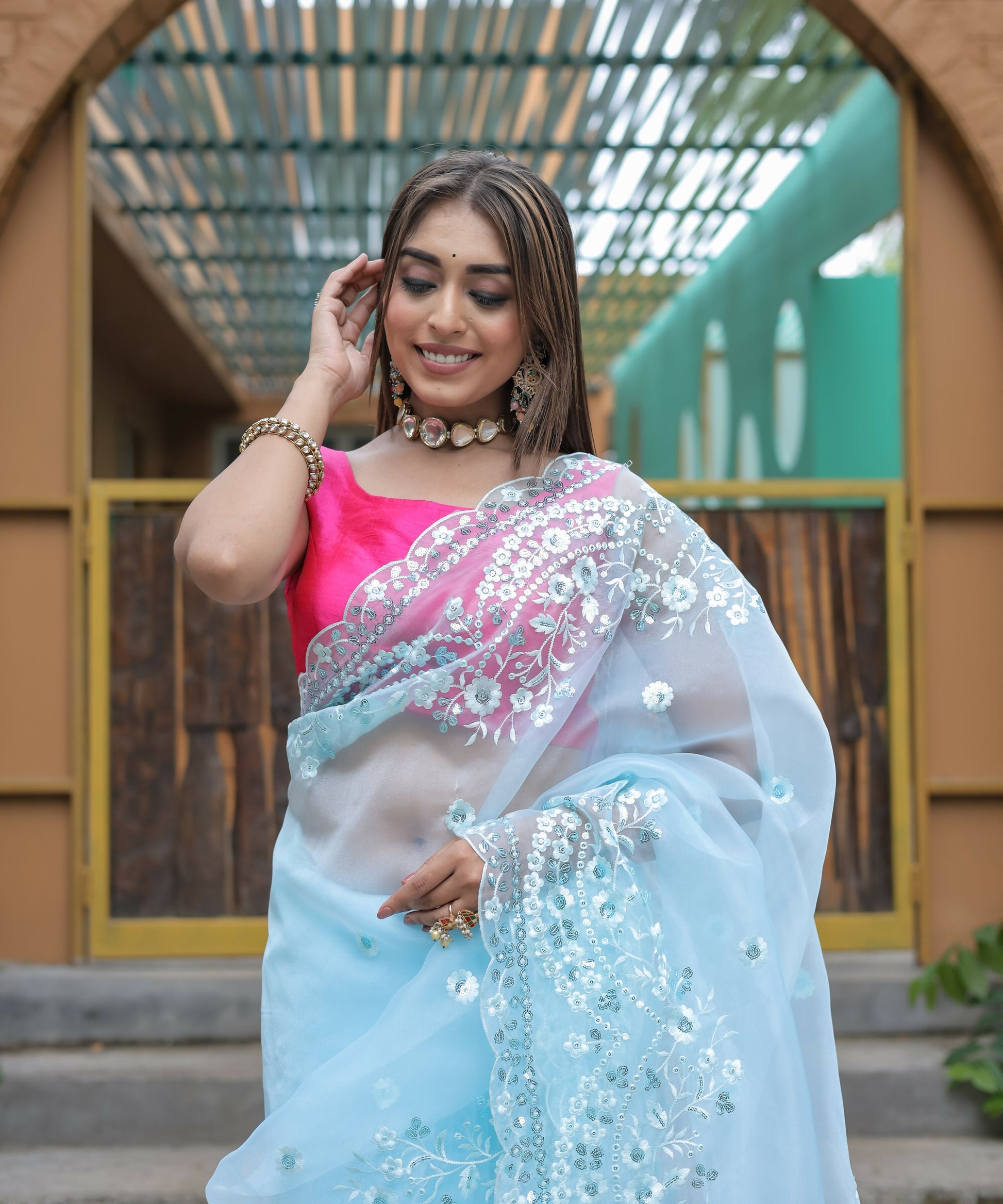Vamsee Kiki Sky Organza Saree - Swadesiicart