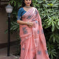 Brick Pure Linen Ethnic Motifs Saree with Unstitched Blouse - Hiral Fashion | Swadesiicart
