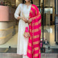 The52 White Women's Gorgeous Embroidered Work Chanderi Fabric Flared Kurta Pant and Dupatta Set - Swadesiicart