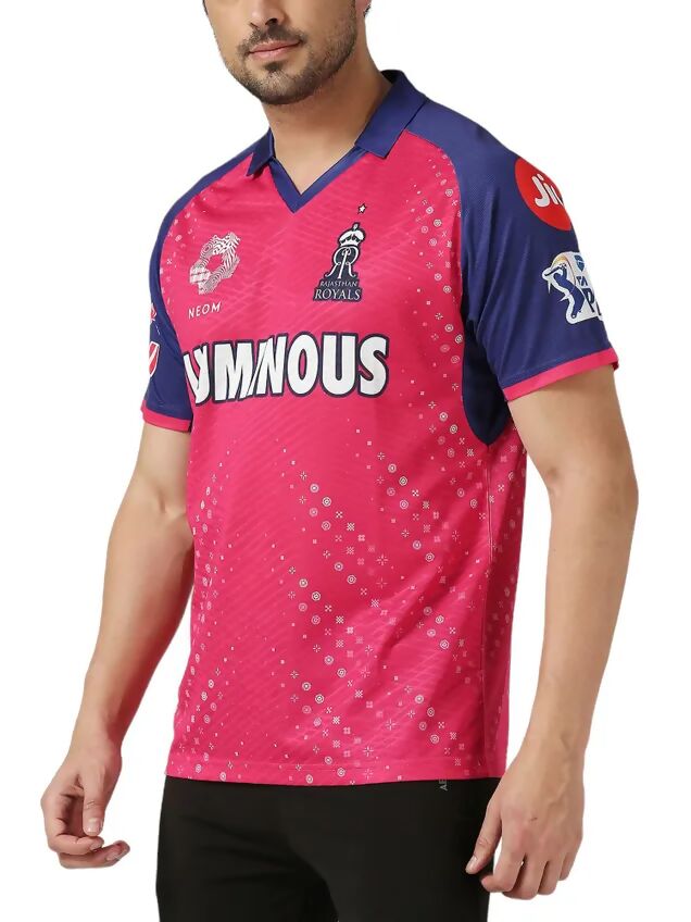 Rajasthan Royals Men Pink Typography Printed Half Sleeves Jersey IPL, T20 | Swadesiicart