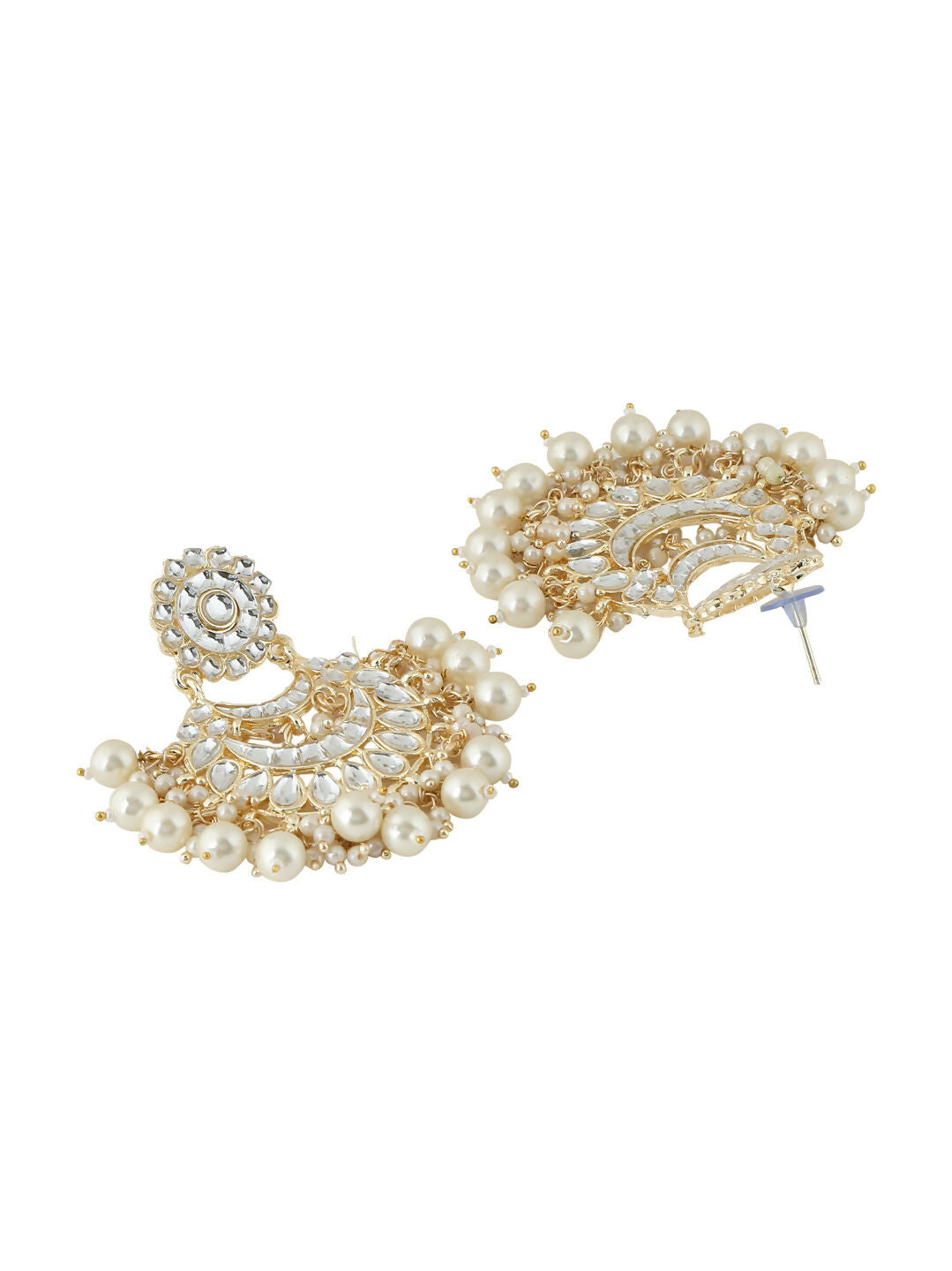 NVR Women Gold-Polished Studded Kundan Chandbali Earrings | Swadesiicart