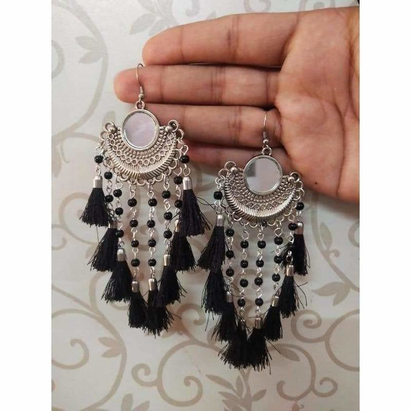 MS Fashion India Alloy Black Color Metal Drops And Danglers Half Chandbali Mirror Earrings | Swadesiicart