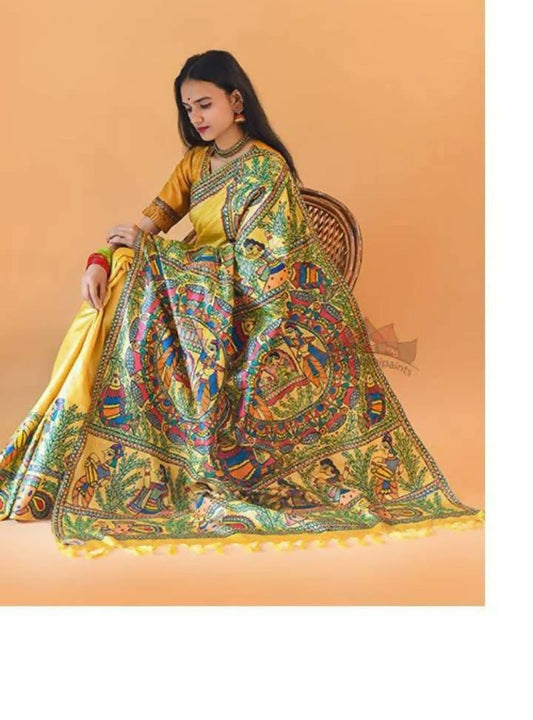Exclusive Collection Yellow 5 Beautiful Khadi Ghicha Handloom Saree - Swadesiicart