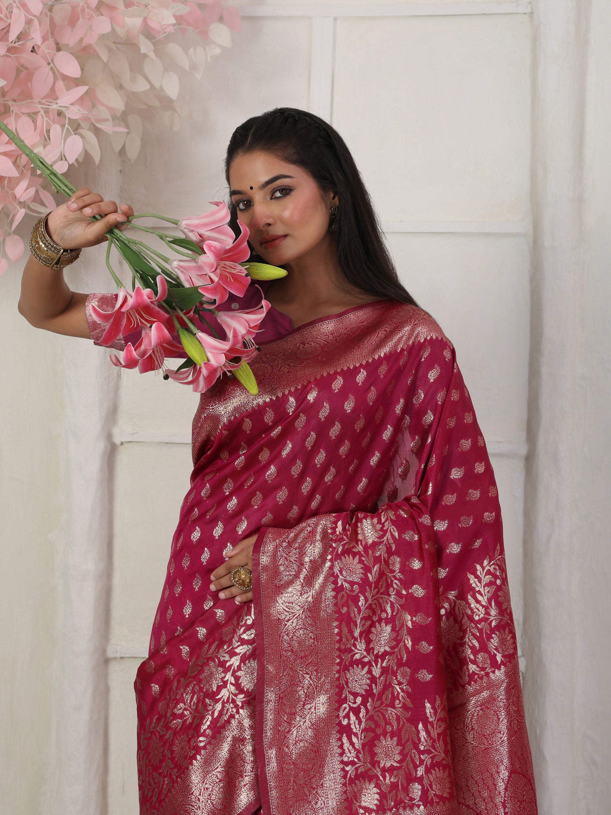 Shree Shyam Fashion Lichi Silk Wine Saree