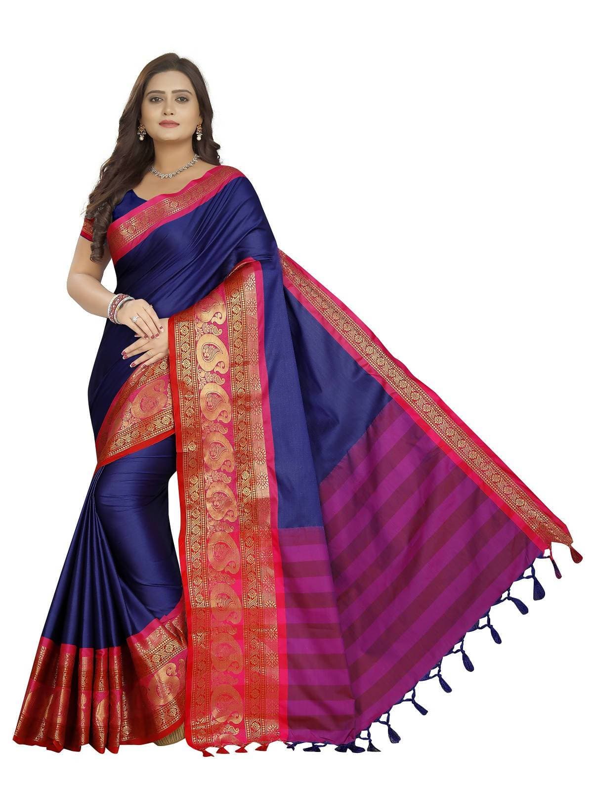 Vamika Banarasi Silk Royal Blue Weaving Saree | Swadesiicart