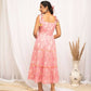 FIORRA Women's Peach Cotton Floral Printed Western Dress - Swadesiicart