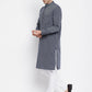 Even Apparels Grey Color Pure Cotton Men's Kurta With Band Collar | Swadesiicart