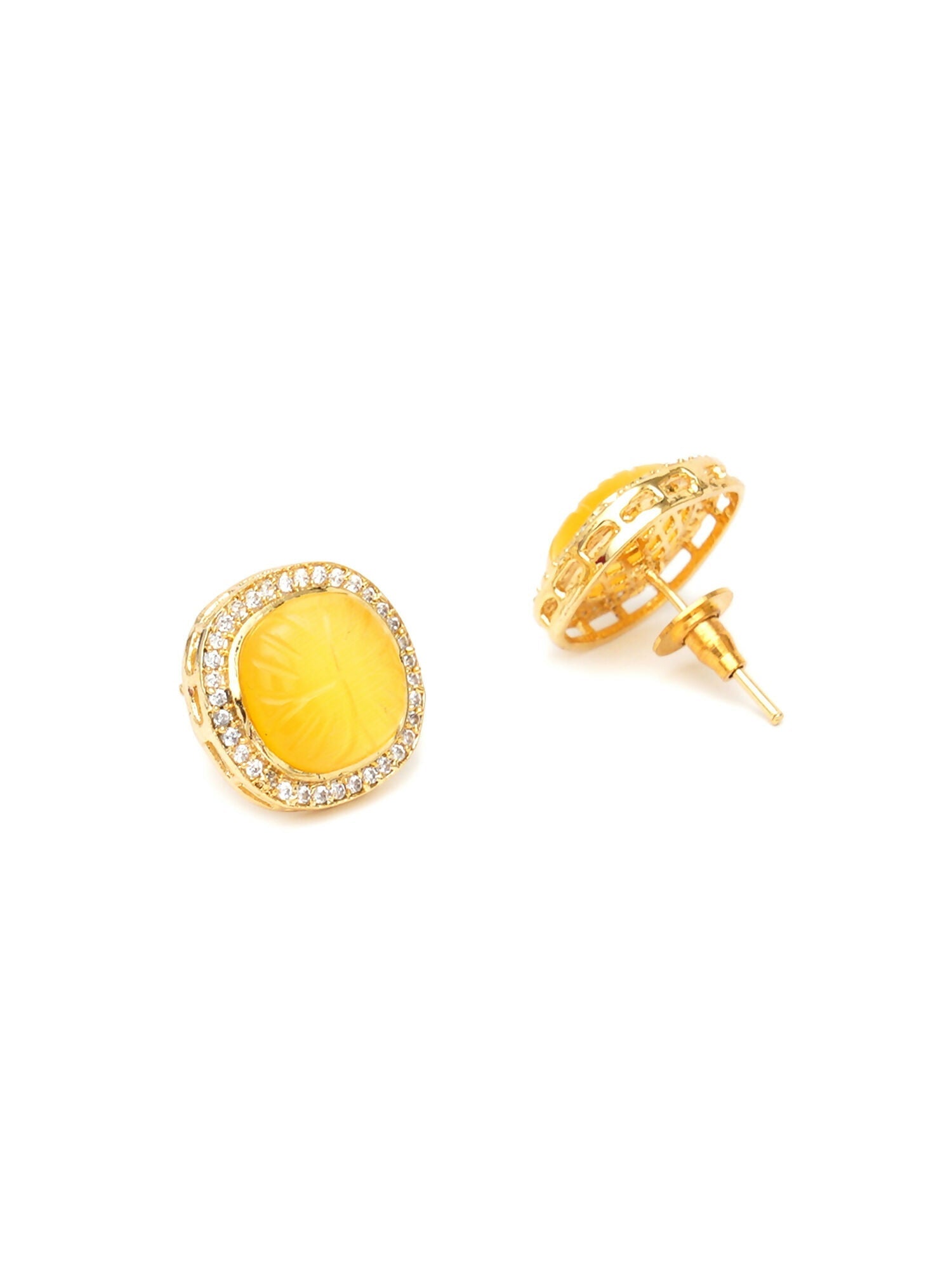 Yellow Stone Kundan Studs (yellow) - Ruby Raang | Swadesiicart