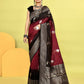 Joban Fashion Maroon & Black Plain With Weaving Border Banarasi Silk Sarees | Swadesiicart