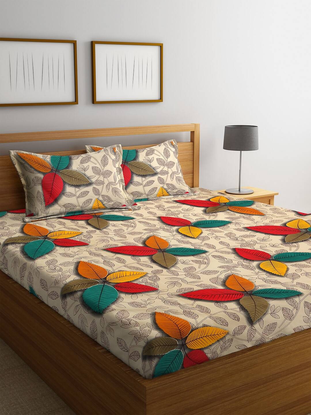 Home Sizzler Cream-Coloured & Red Floral 144 TC Bedsheet with Pillow Covers - Swadesiicart