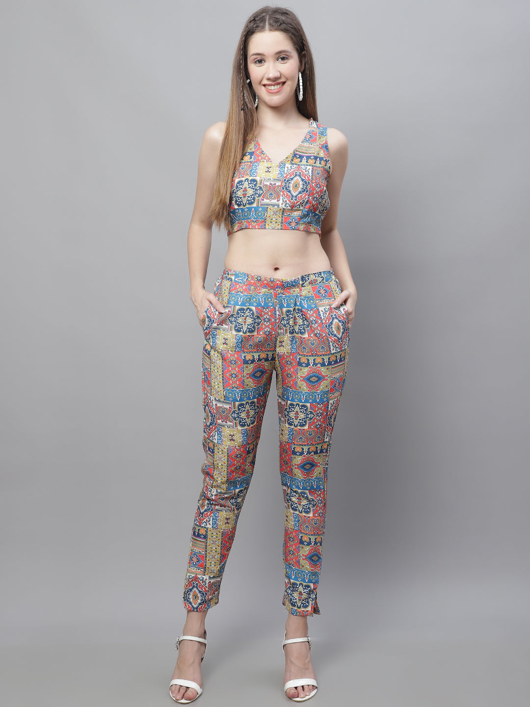 Jainish Women's WoDigital Printed Crop Top and Jacket Set - Multi - Swadesiicart