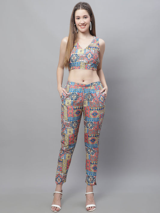 Jainish Women's WoDigital Printed Crop Top and Jacket Set - Multi - Swadesiicart