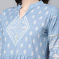 Ahalyaa Women Pastel Blue Pure Cotton Printed Kurta Pant Set With Dupatta | Swadesiicart