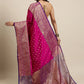 Mitera Pink & Golden Ethnic Motifs Banarasi Saree with Zari Border | Swadesiicart