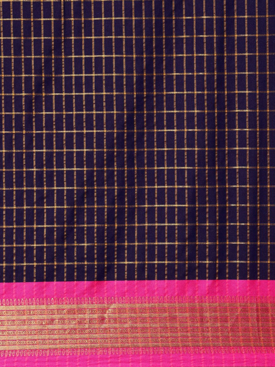 Anouk Navy Blue & Fuchsia Woven Design Pure Silk Banarasi Saree | Swadesiicart