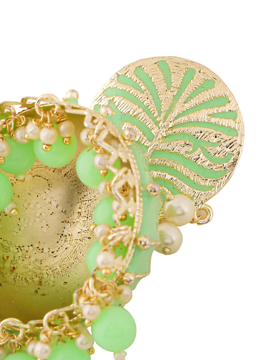 Yellow Chimes Women Green Meenakari Jhumkas Earrings - Swadesiicart