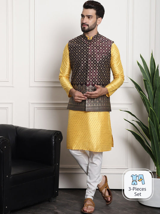 Sojanya Ethnic Motifs Printed Regular Kurta & Pyjamas With Nehru Jacket | Swadesiicart