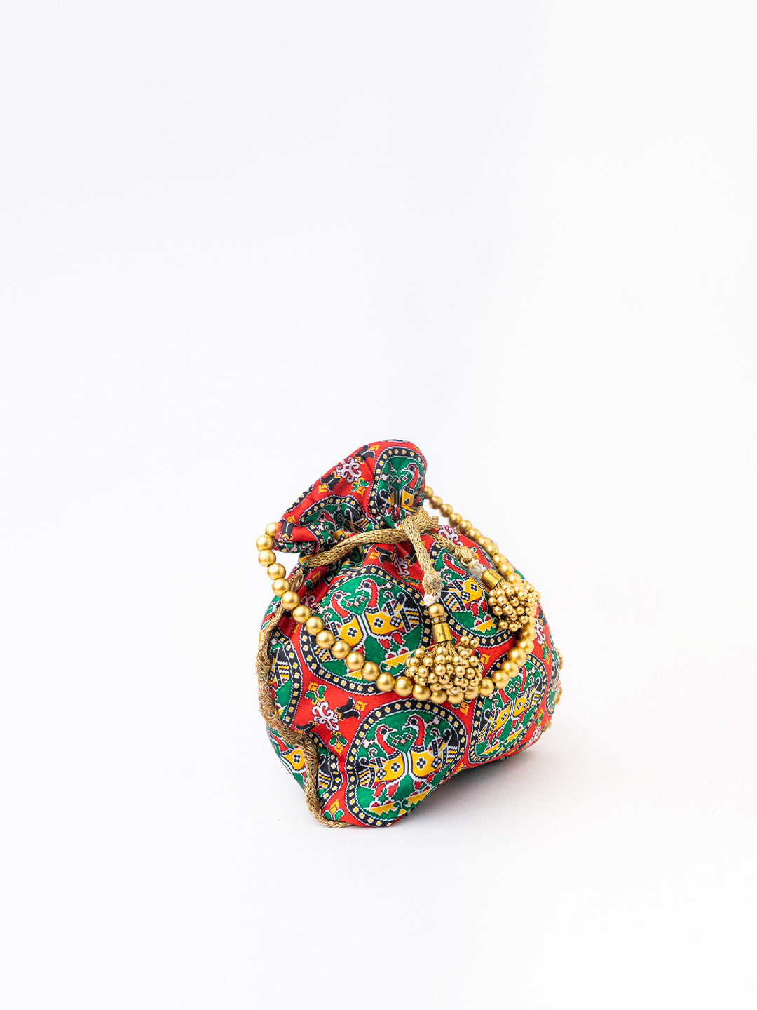NR By Nidhi Rathi Red & Green Printed Potli Clutch - Swadesiicart