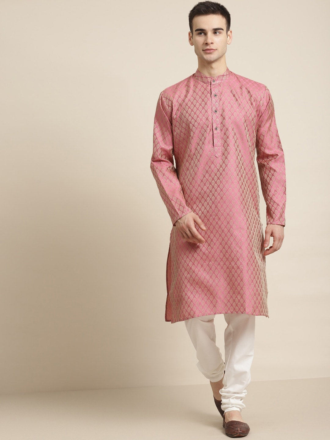 Sojanya Ethnic Motif Woven Design Mandarin Collar Straight Kurta With Churidar | Swadesiicart