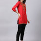 Souchii Women Red Yoke Design Thread Work Grandeur & Majestic Artwork Kurta - Swadesiicart