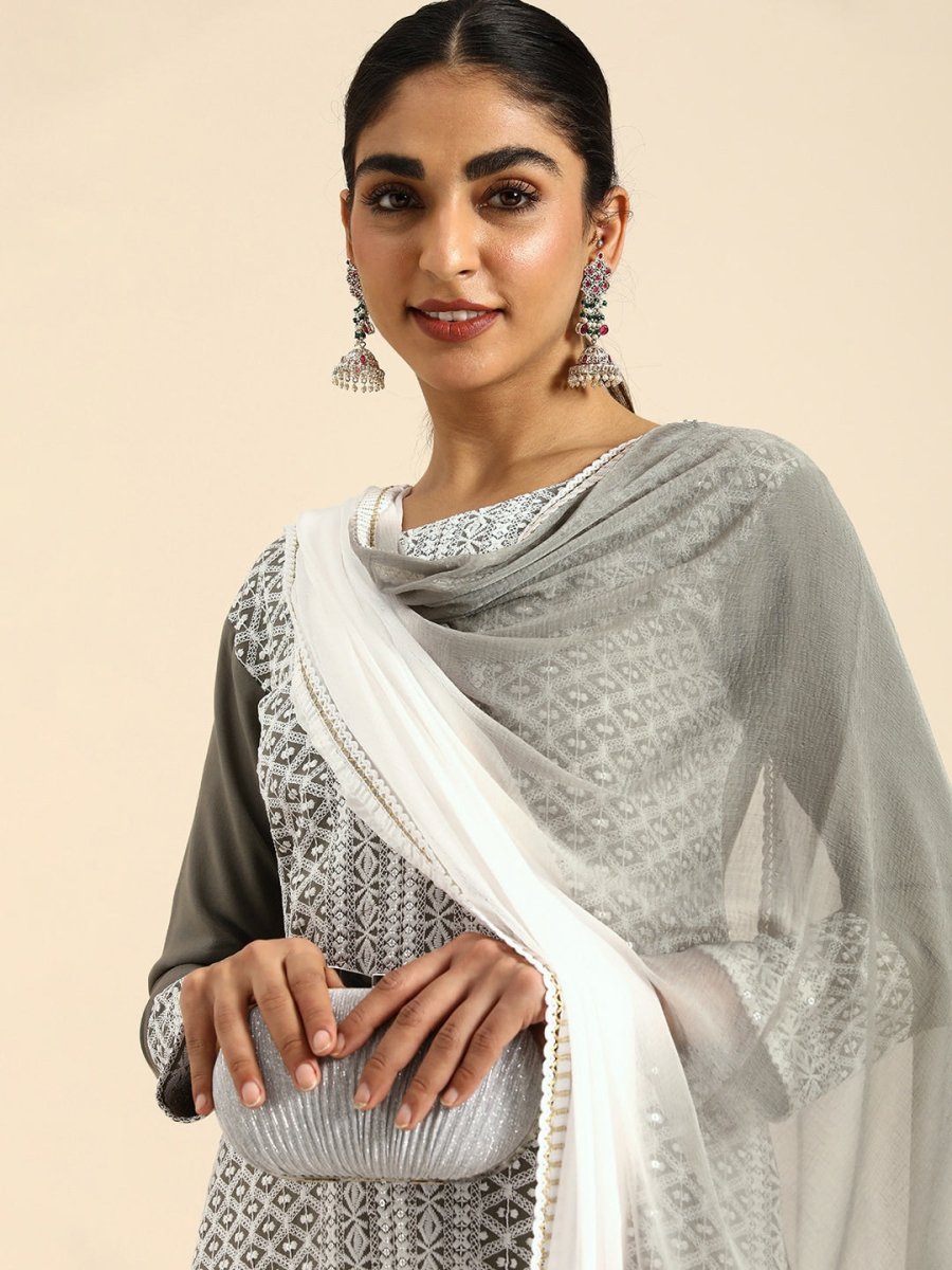 All About You Women Embroidered Chikankari Kurta With Trousers & With Dupatta | Swadesiicart