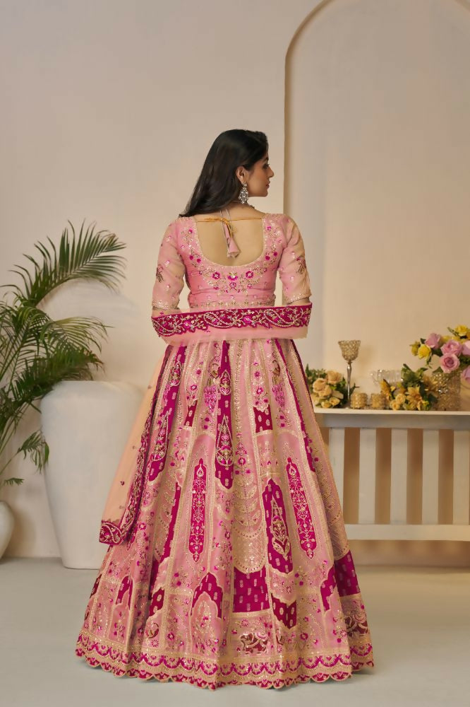 Kesar Fab Orange Banarasi Silk Embroidered Lehenga | Swadesiicart