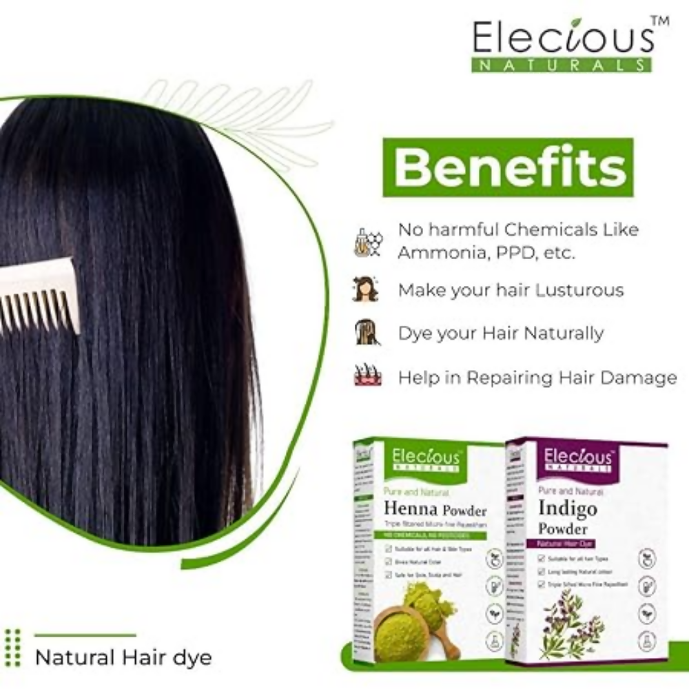 Elecious Naturals Indigo and Henna powder for Black Hair - Swadesiicart