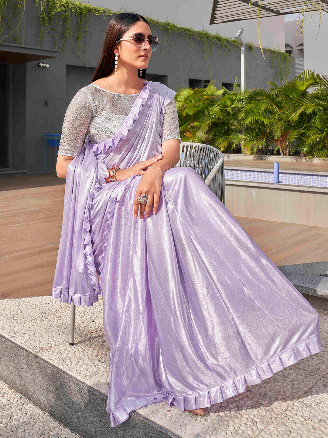 Tikhi Imli Lavender Embellished Saree | Swadesiicart