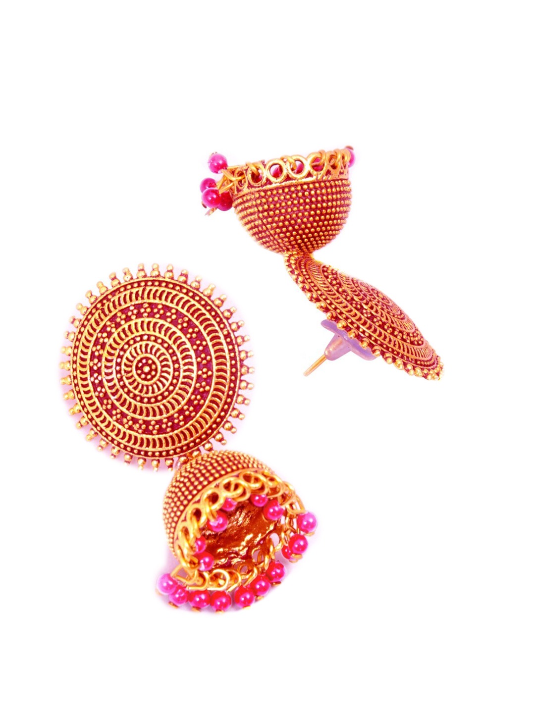Gold-Polished Alloy Designer Brass Jhumki Earrings - The Pari - Swadesiicart