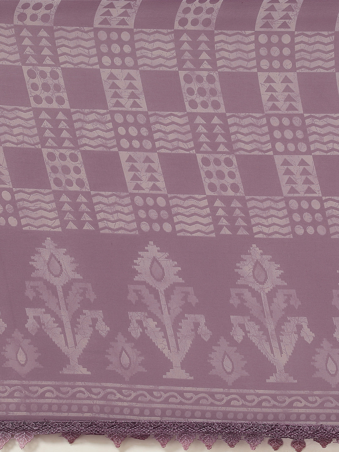 Tikhi Imli Mauve Batik Saree With Chikankari Lace | Swadesiicart