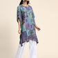HOUSE OF KARI Ethnic Motifs Printed Notched Neck Chikankari Embroidery Cotton Kaftan Kurta | Swadesiicart
