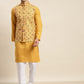 Sojanya Men Mustard Yellow Pure Cotton Kurta with Churidar & Nehru Jacket | Swadesiicart