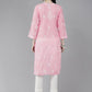 ADA Women Pink & White Ethnic Motifs Embroidered Chikankari Cotton Kurta | Swadesiicart