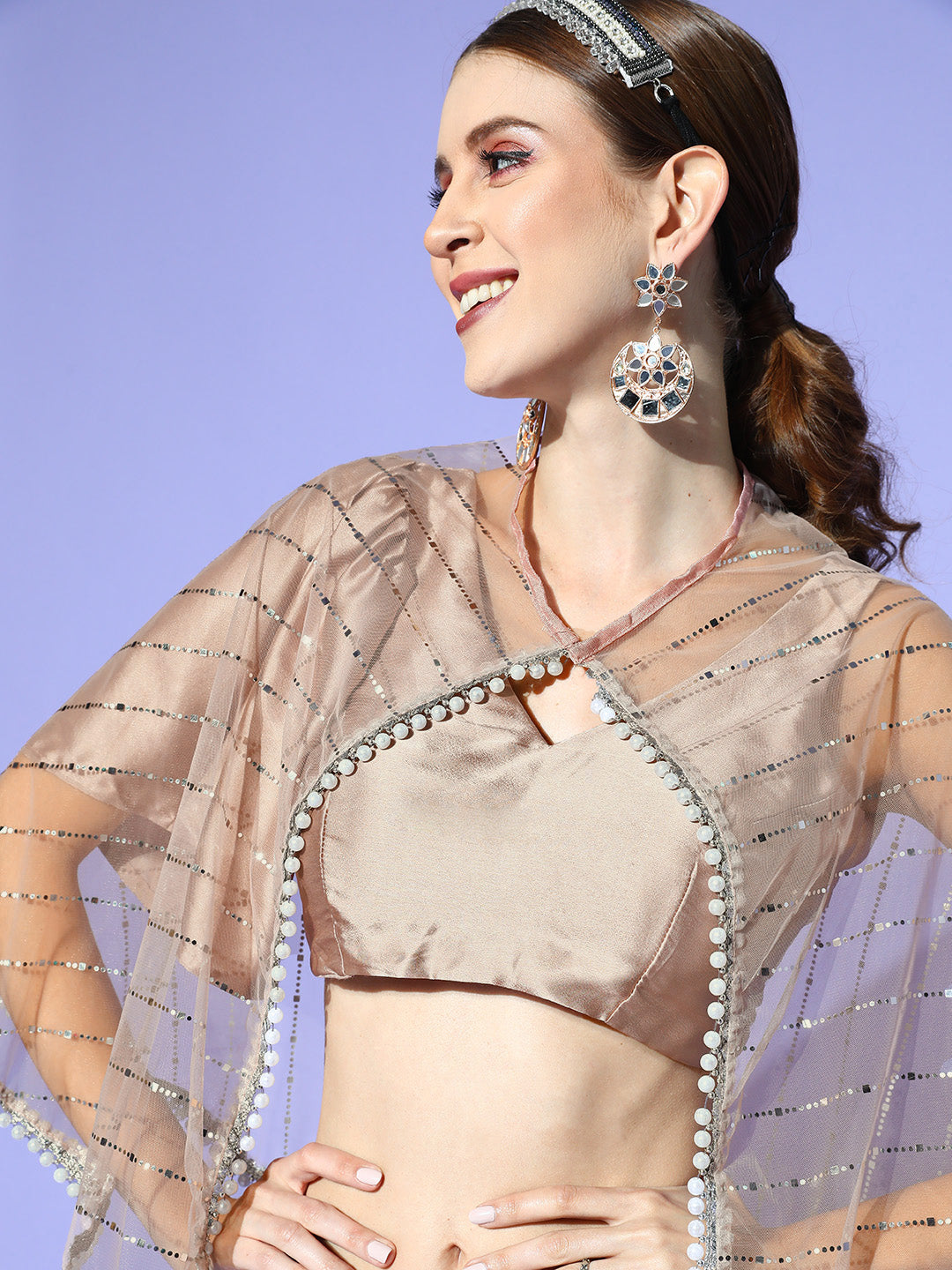Tikhi Imli Satin Saree With Cape | Swadesiicart