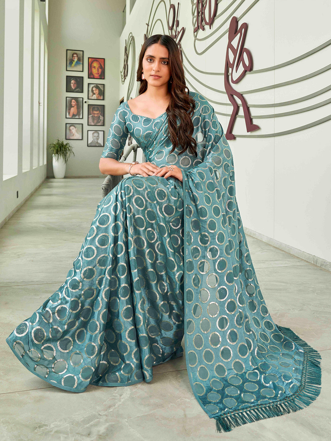 Tikhi Imli Geometric Woven Design Saree | Swadesiicart