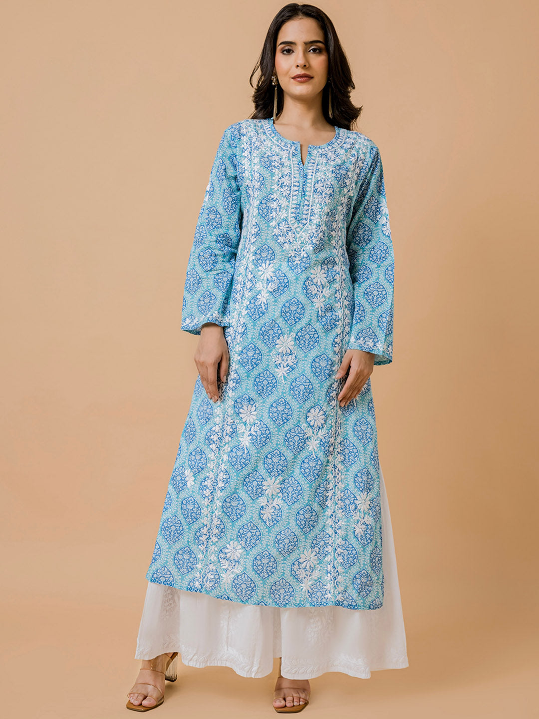 HOUSE OF KARI Ethnic Motifs Printed Cotton Panelled Chikankari Kurta | Swadesiicart