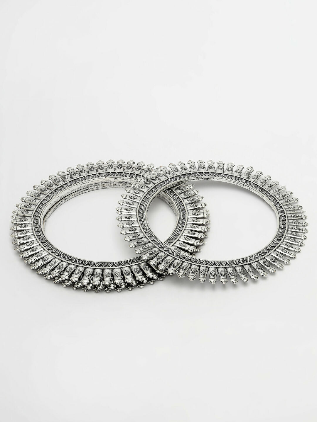 NVR Women's Set of 4 Silver-Plated German Silver Oxidised Bangles - Swadesiicart