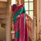 Vishnu Weaves Women's Rama Banarasi Silk Kalamkari Zari Woven Saree with Blouse - Swadesiicart
