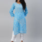 ADA Women Blue & White Ethnic Motifs Hand Embroidered Chikankari Handloom Kurta | Swadesiicart