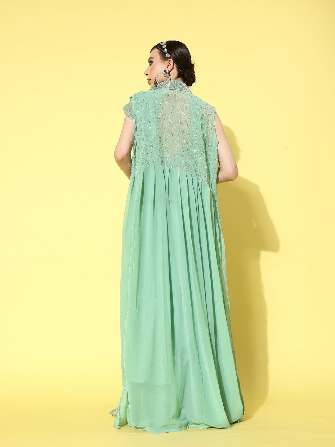 Mitera Pure Georgette Ready to Wear Saree with Shrug | Swadesiicart