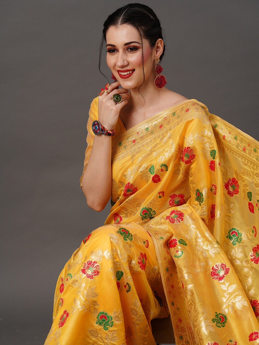 Mitera Floral Organza Banarasi Zari Saree With Blouse Piece | Swadesiicart