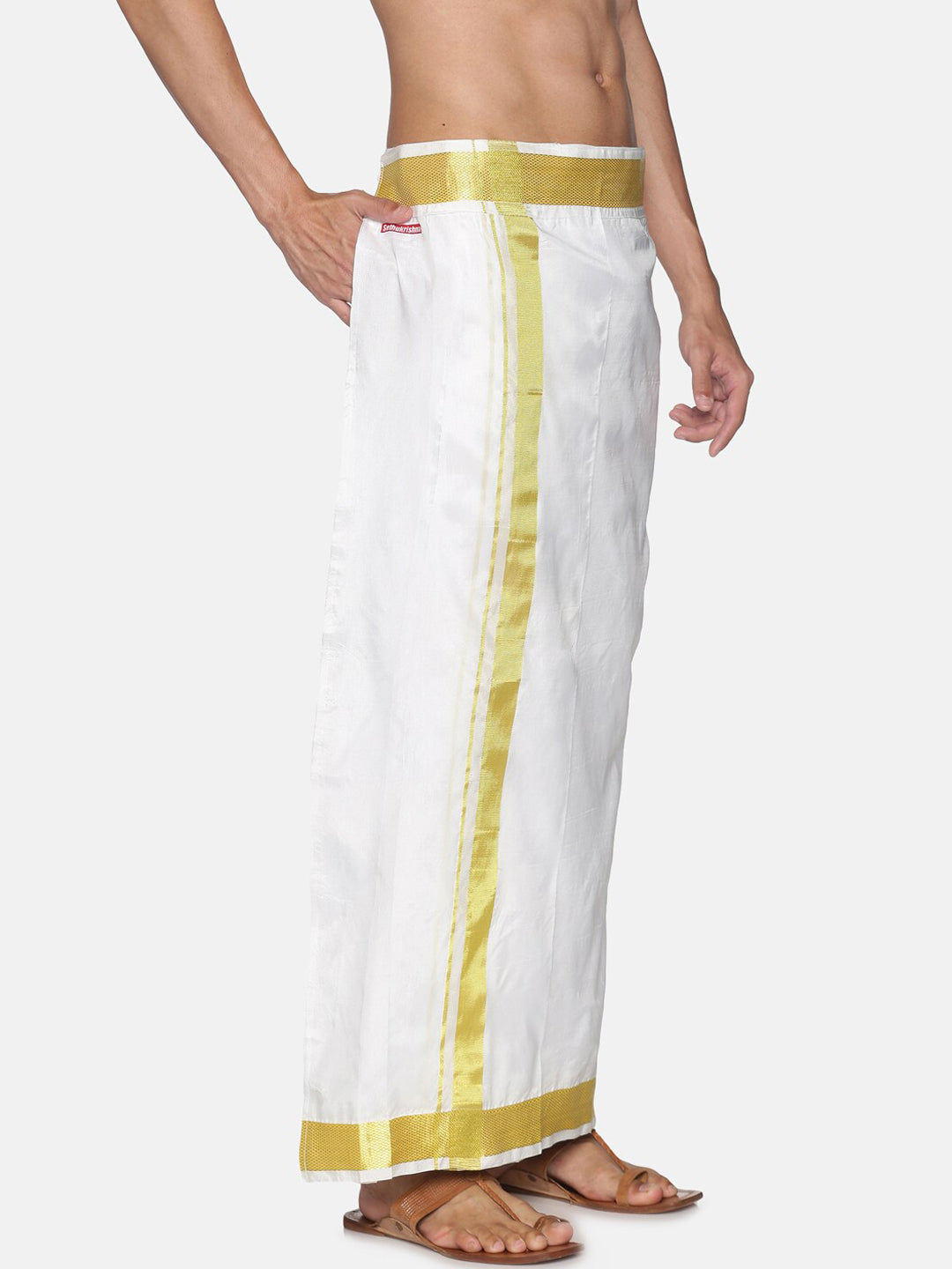 Sethukrishna Men White Solid Readymade Dhoti | Swadesiicart