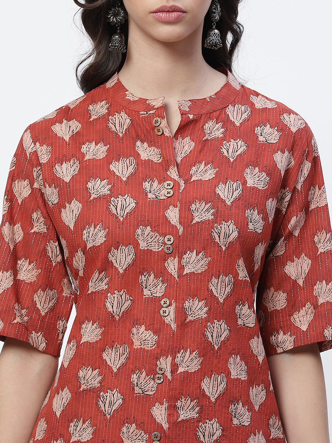 Biba Women Red Ethnic Motifs Printed Kurta - Swadesiicart