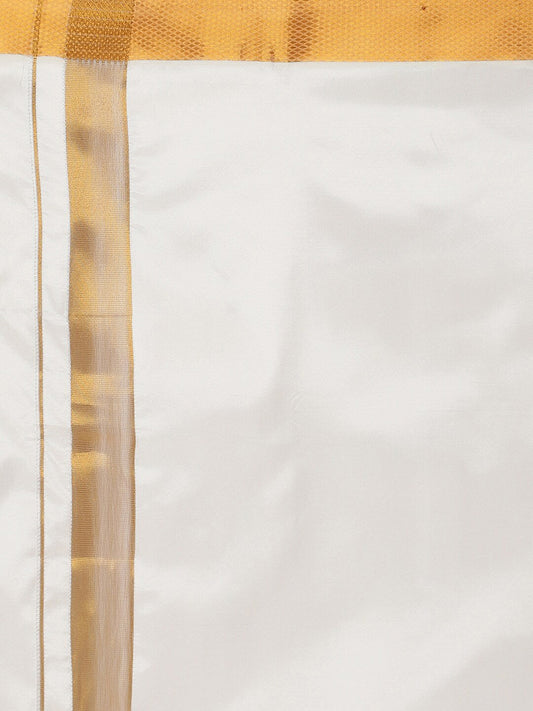 Sethukrishna Men Cream-Coloured Solid Art Silk Dhoti With Angavastram | Swadesiicart