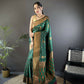 Joban Fashion Banarasi Dark Green Woven Soft Silk Saree | Swadesiicart