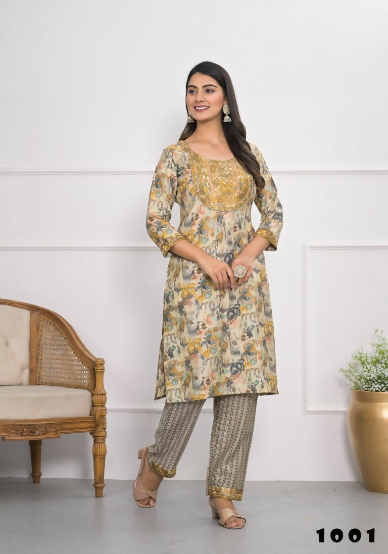 Festive Wear Ethnic Cream chanderi Stitched Suit With Dupatta - Anbazaar - Swadesiicart