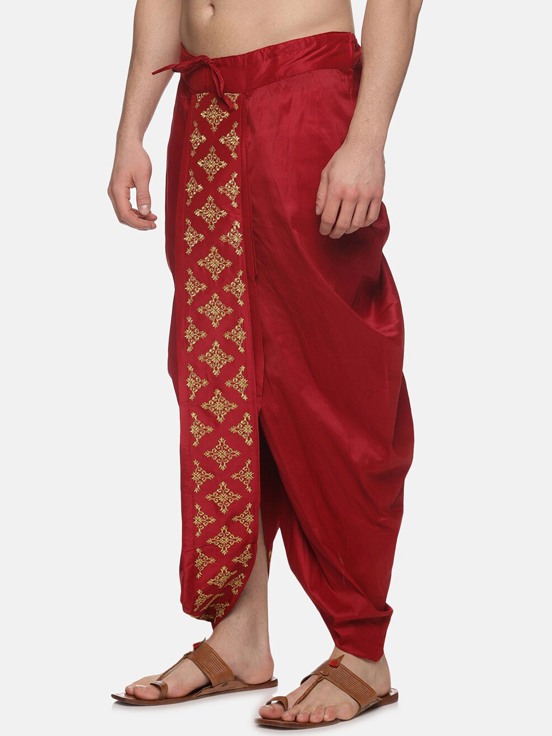 Sethukrishna Men Maroon Embroidered Dhotipants | Swadesiicart