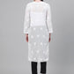 ADA Women White & Black Chikankari Embroidered Sustainable Handloom Kurta with Trousers | Swadesiicart