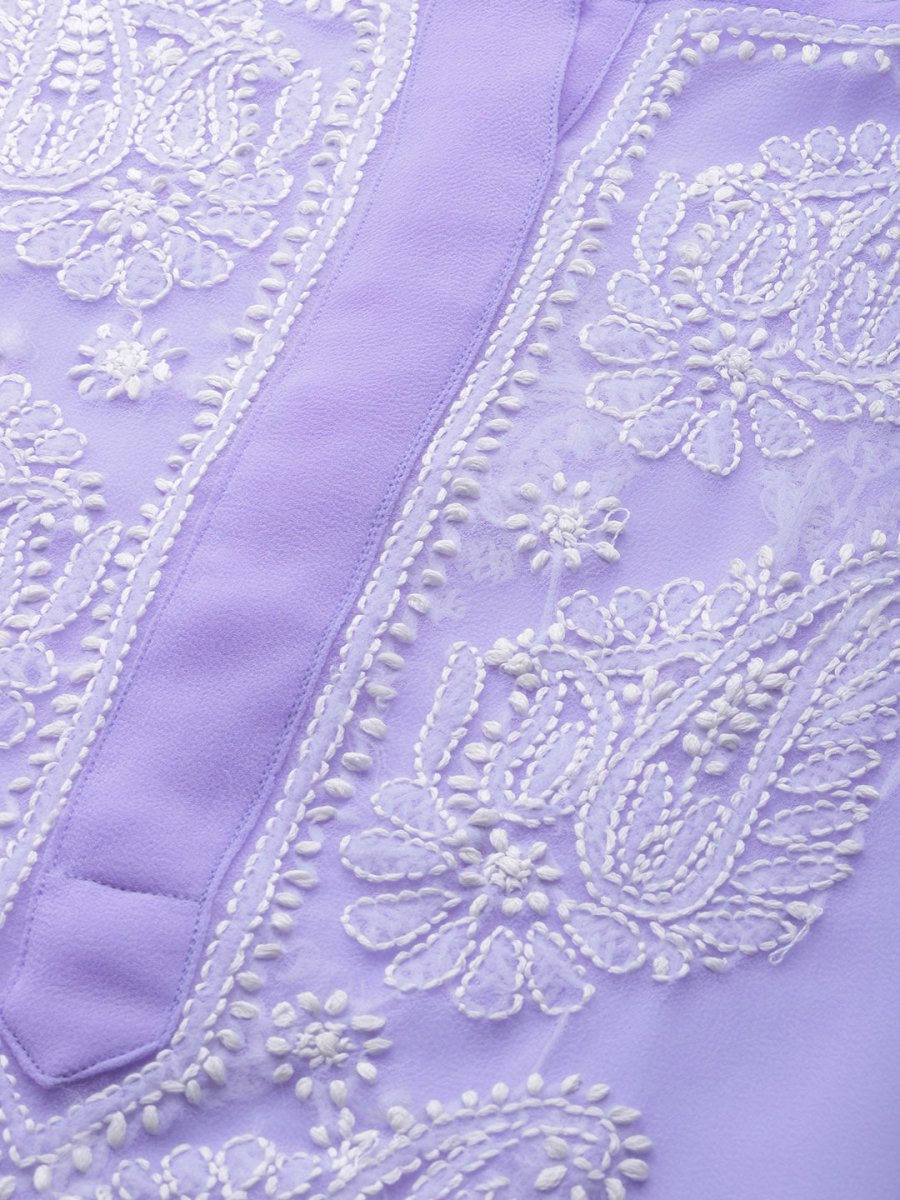 ADA Women Lavender & White Chikankari Embroidered Kurta with Trousers & Inner | Swadesiicart