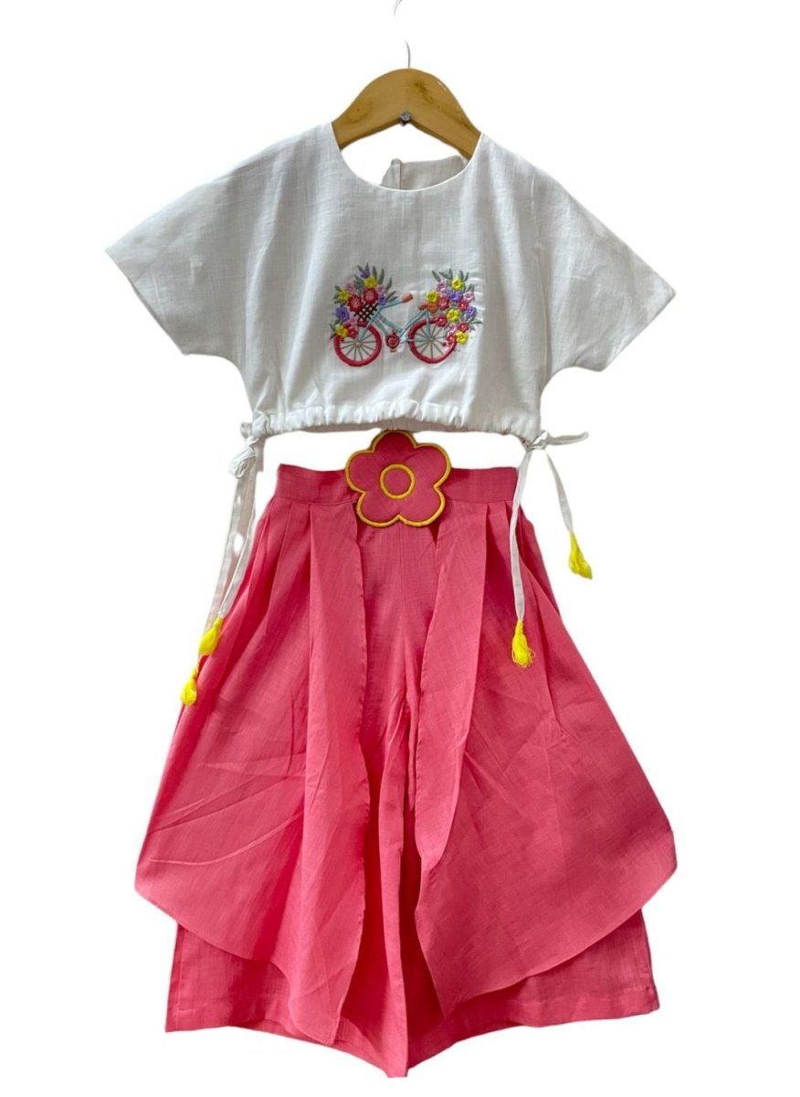 ArthLife Pink White Cycle Embroidered Co-Ord Set - Swadesiicart